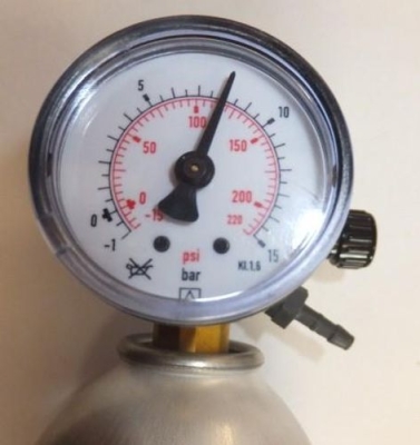 Pressure reducer with pressure gauge for Minican for exhaust tester