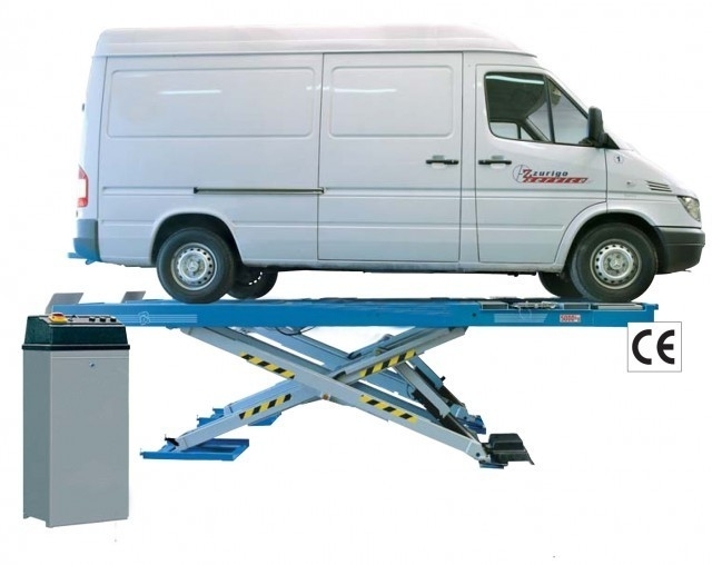 Scissor lift for wheel alignment L: 5500 mm (with rail) above ground 5 t with wheel free lift and joint play tester
