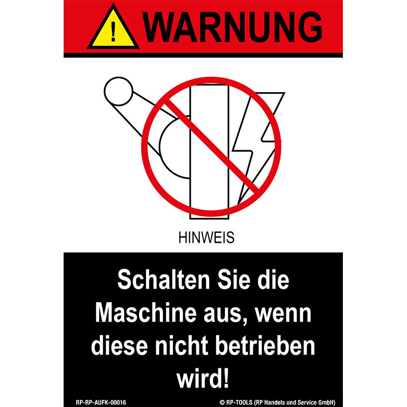 Sticker lift scissors warning "Maschine Abschalten" RP-R- about 61 x 89 mm