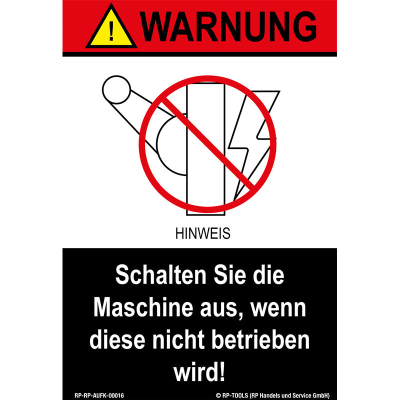 Sticker lift scissors warning &quot;Maschine Abschalten&quot; RP-R- about 61 x 89 mm