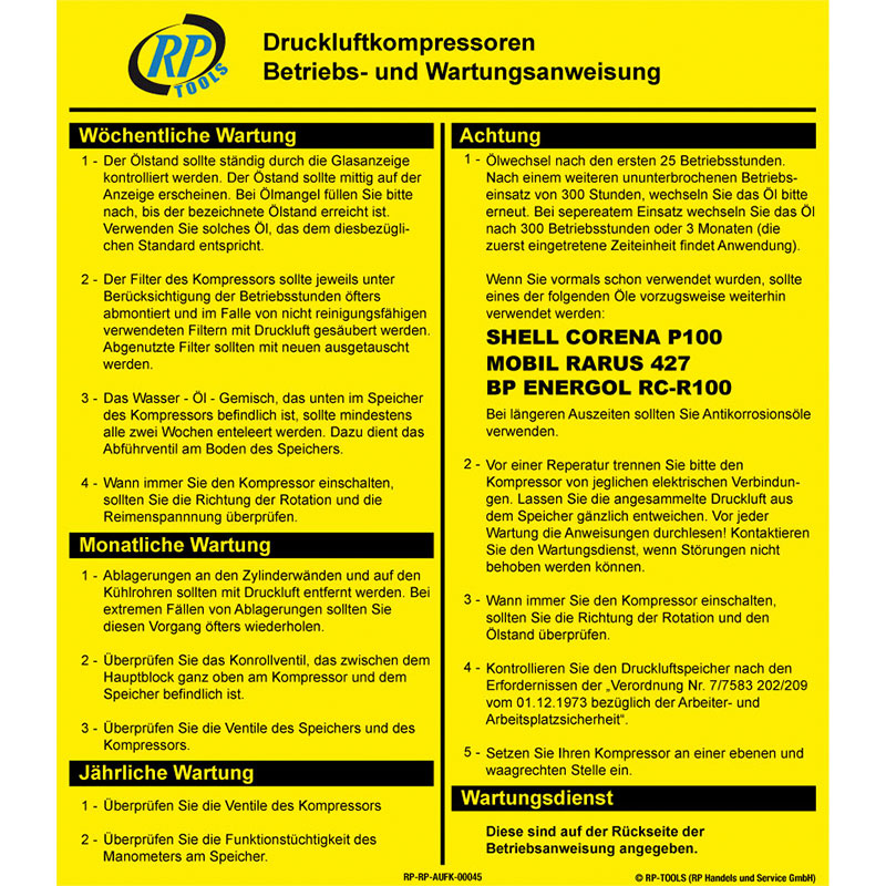 Sticker compressor operating and maintenance instructions...