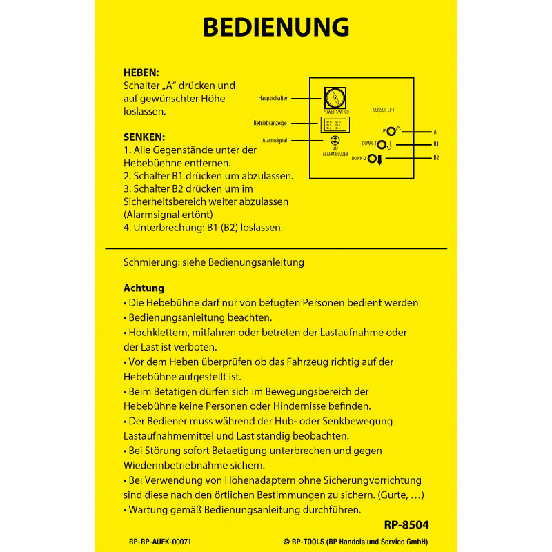 Sticker lift "Bedienung Steuerbox" RP-8504...