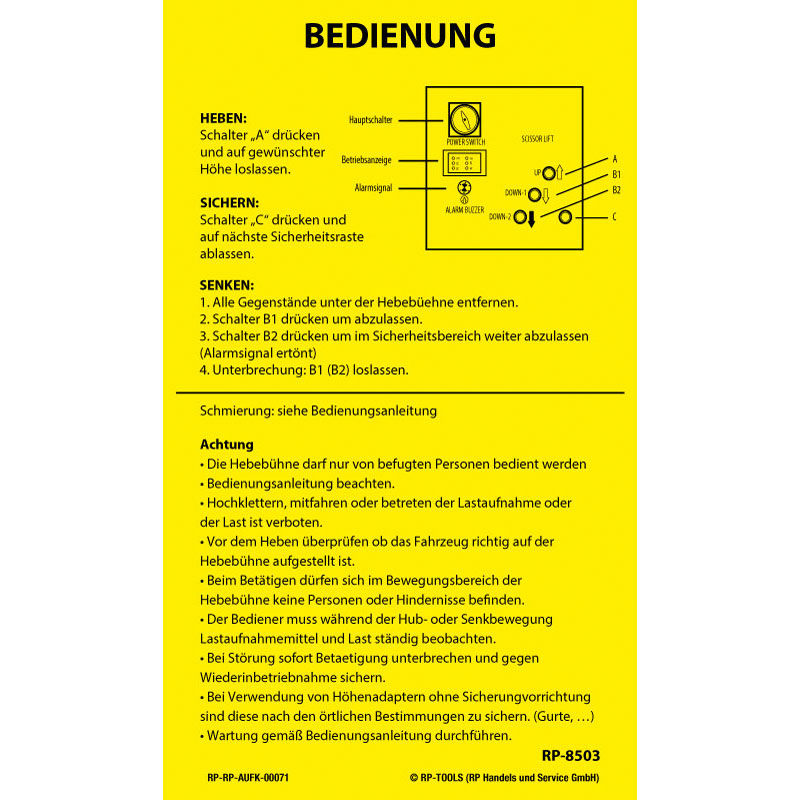 Sticker lift "Bedienung Steuerbox" RP-8503...