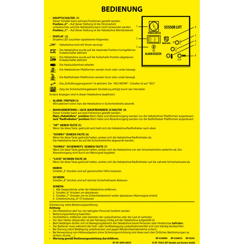 Sticker lift "Bedienung Steuerbox" RP-8240B4,...