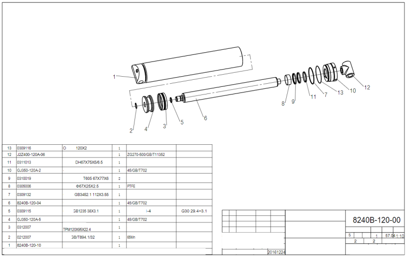 Hydraulic cylinder P1 master &Oslash; 120 mm L: 860 mm scissor lift for wheel alignment 8240B4
