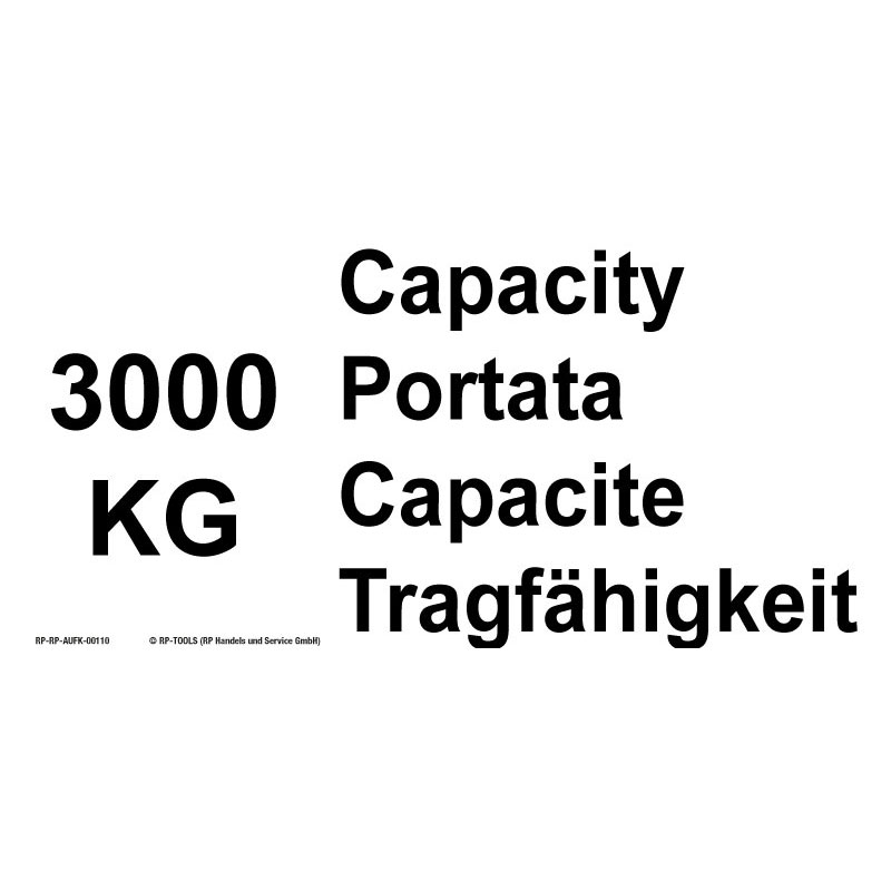 Aufkleber Hebebühne "Tragkraft" RP-8503, RP-8504 ca. 90 x 40 mm