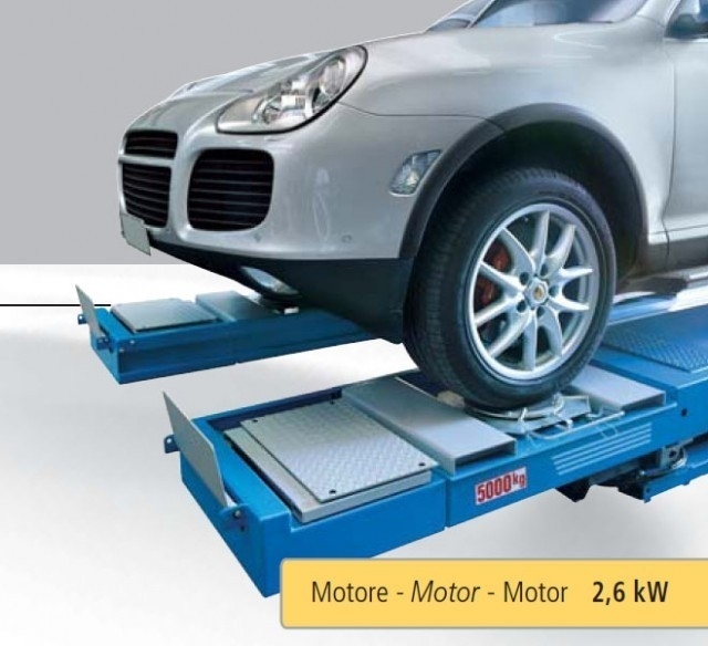Scissor lift for wheel alignment L: 5500 mm (with rail) underfloor 5 t with wheel free lift and articulated play tester