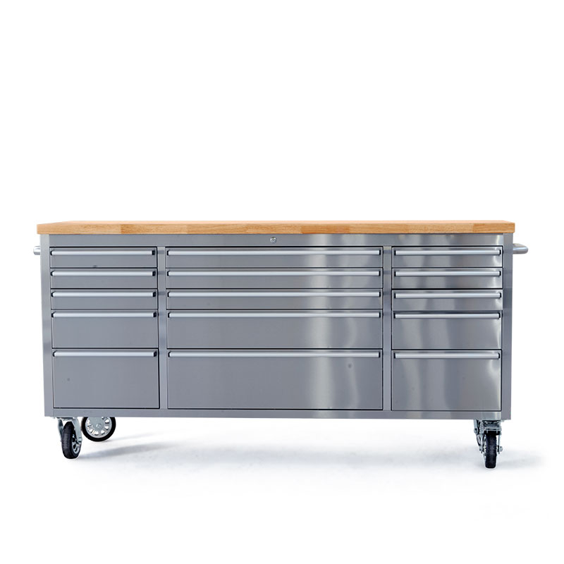 Stainless steel workshop cart tool cart rollable 8 drawers wood board