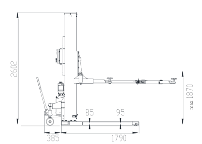 Hebeb&uuml;hne 1-S&auml;ulen hydraulisch 2.5 Tonnen 230/400V H&ouml;he: 2.60 m RP-R-701E2 extra flach