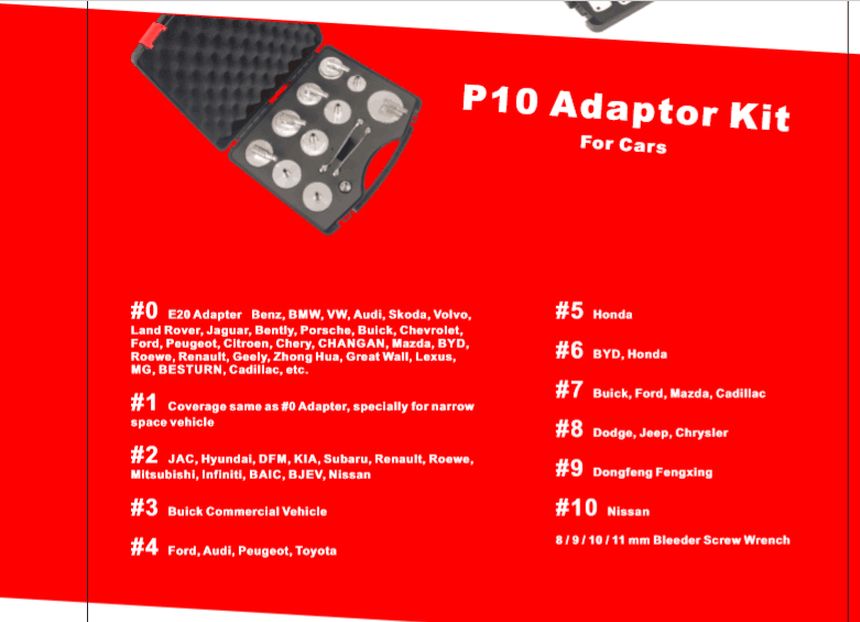 Adapter set P10 for brake bleeder RP-AD-1000 RP-TOOLS