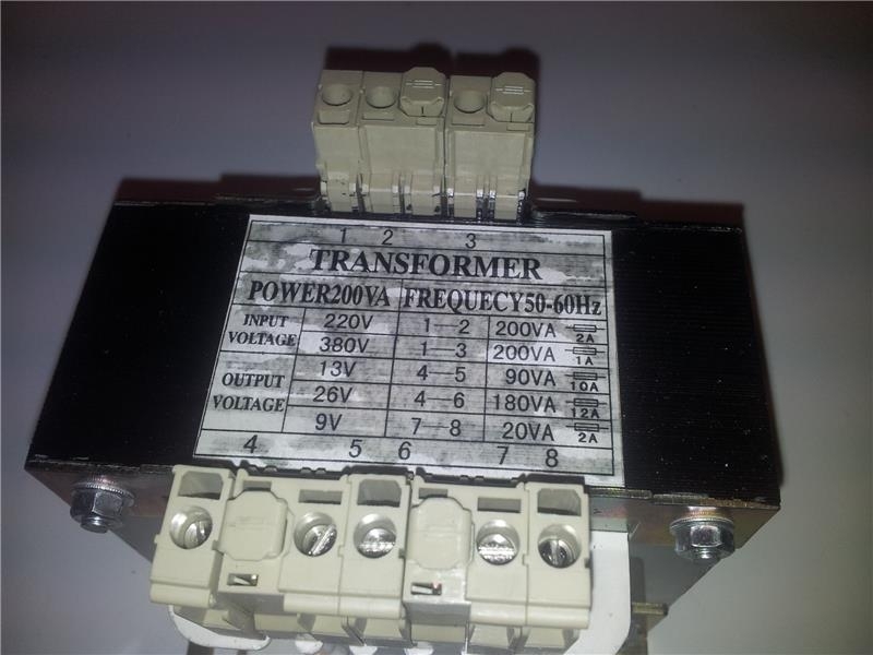 Transformer 200 VA with fuses 400 V/230 V/200 VA/0-13-26...