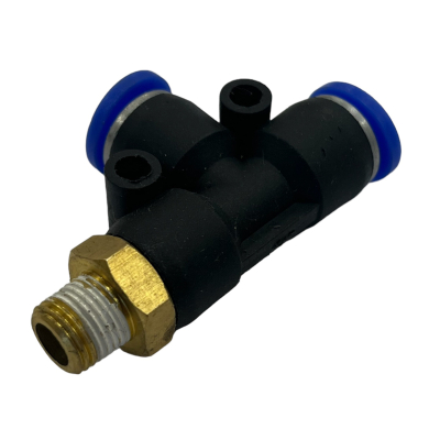 Push-in fitting T pneumatic 1 x 8 mm - 1 x AG 1/8 inch - 1 x 8 mm